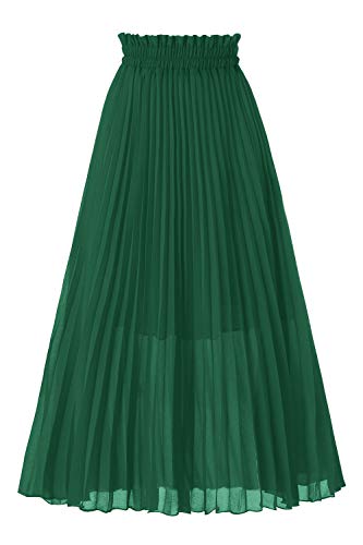 GOOBGS Women's Pleated A-Line High Waist Swing Flare Midi Skirt