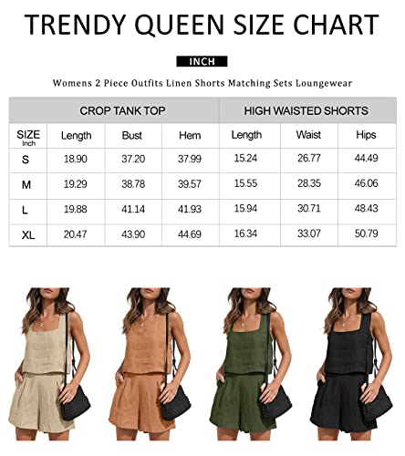 Trendy Queen Women 2 Piece Outfits Linen Matching Sets Two Piece Lounge Shorts Crop Tops 2023 Summer Clothes Beach Vacation