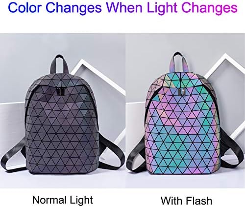 LorranTree Geometric Backpack Luminous Backpacks Holographic Reflective Bag Lumikay Bags Irredescent Rucksack Rainbow