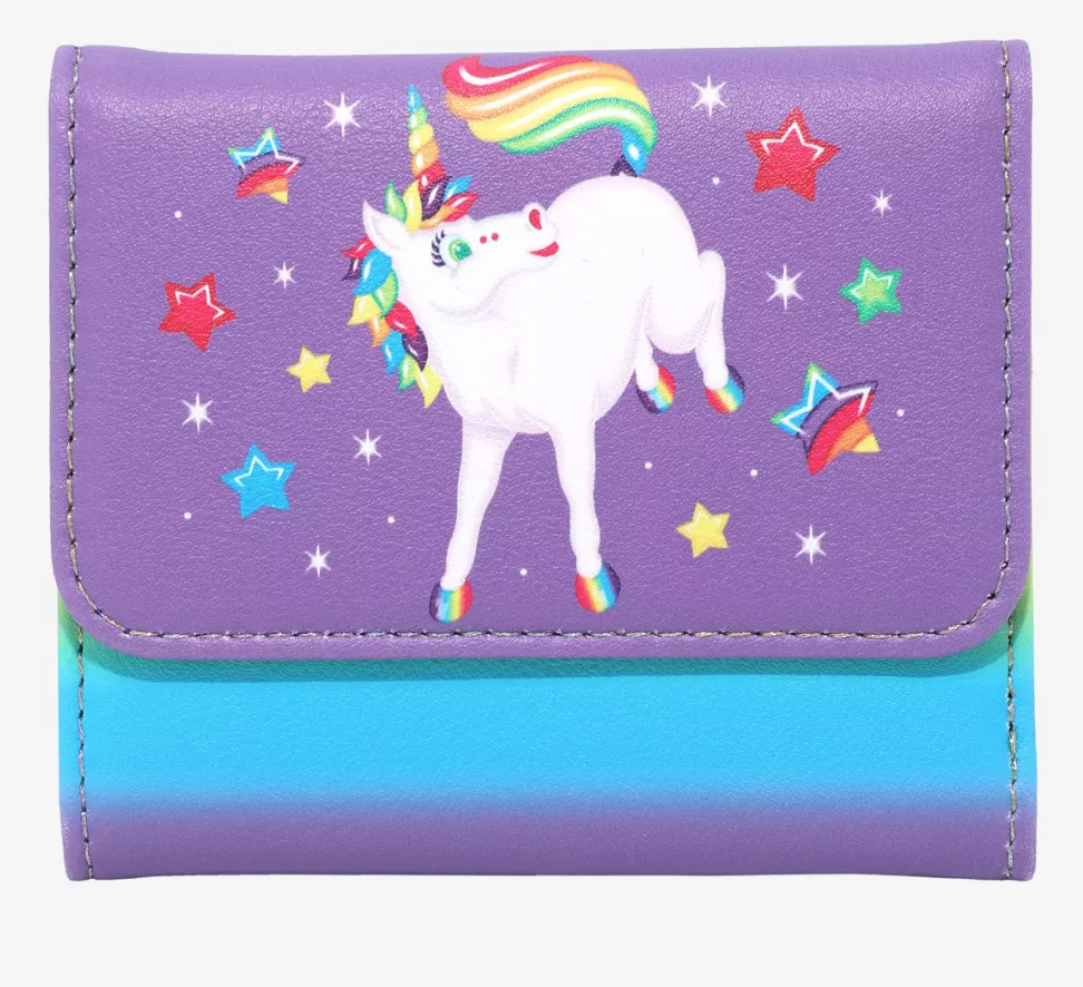 2023 hot topic Loungefly Lisa Frank Rainbow Unicorn Mini Flap Wallet 