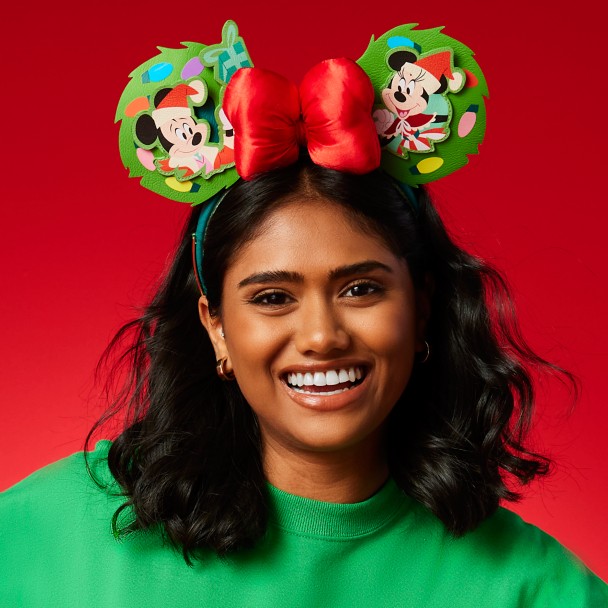 Mickey and Minnie Mouse Loungefly Glow-in-the-Dark Holiday Ear Headband for Adults