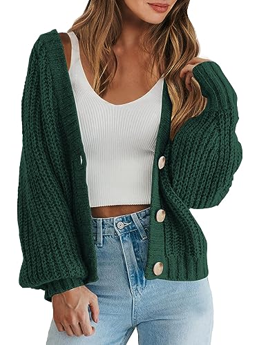 Caracilia Women's Chunky Cardigans Sweaters Open Front Long Sleeve Cute  Knit Button Loose Short Cozy Outerwear 2023 Fall Coat 