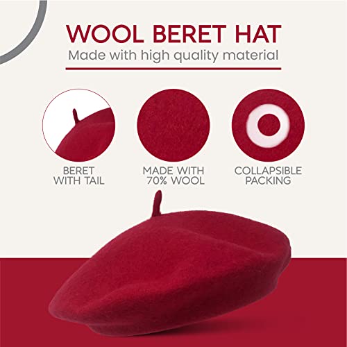 Wool French Beret Hat For Kids - Stretchable Classic Artist Style For Girls 3-6 Years
