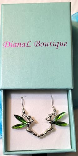 DianaL Boutique Tinkerbell Fairy Earrings Green Crystal Wings Gift Boxed Tinker Bell