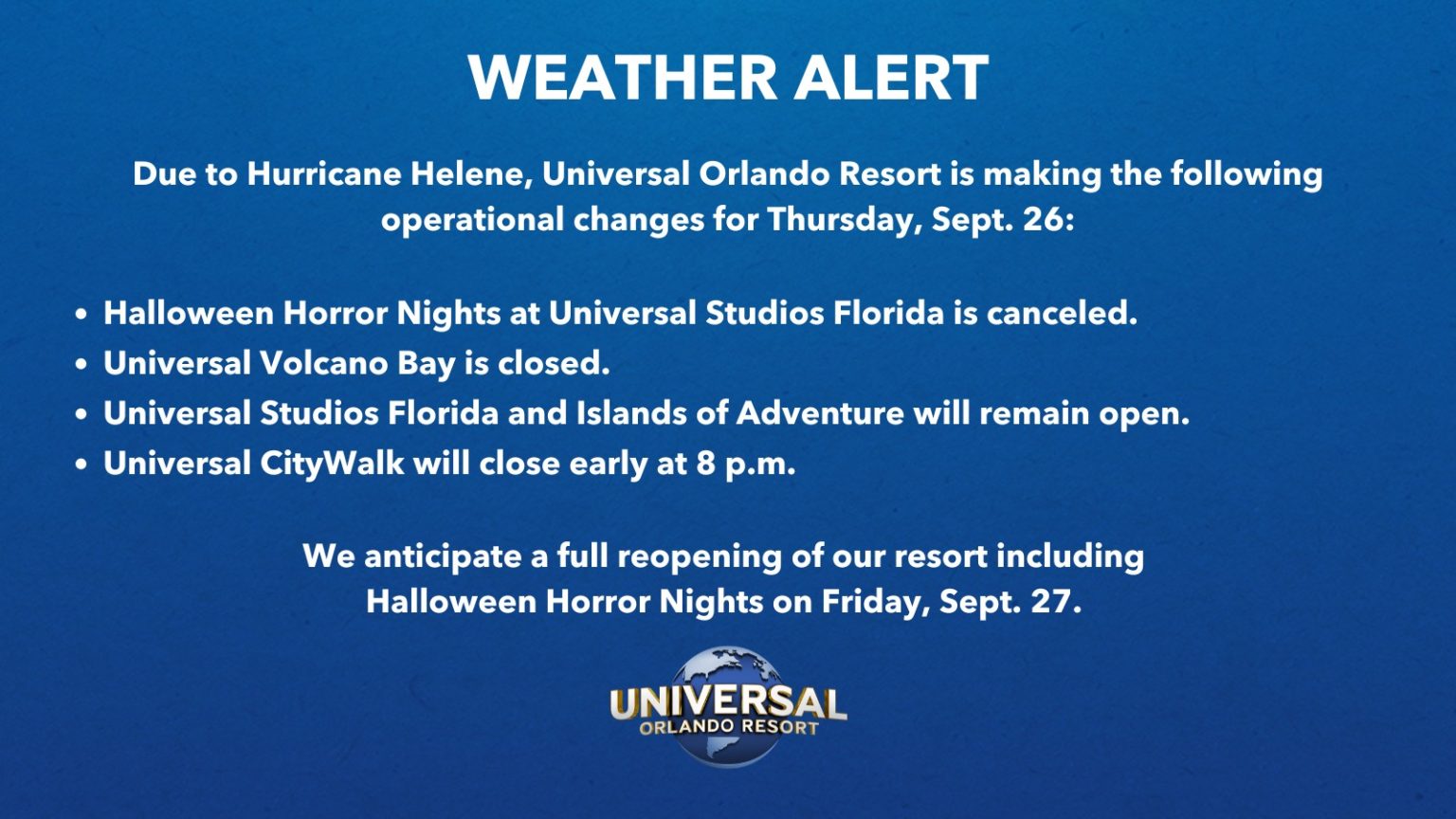 NEWS Universal Orlando CANCELS Halloween Horror Nights Tonight